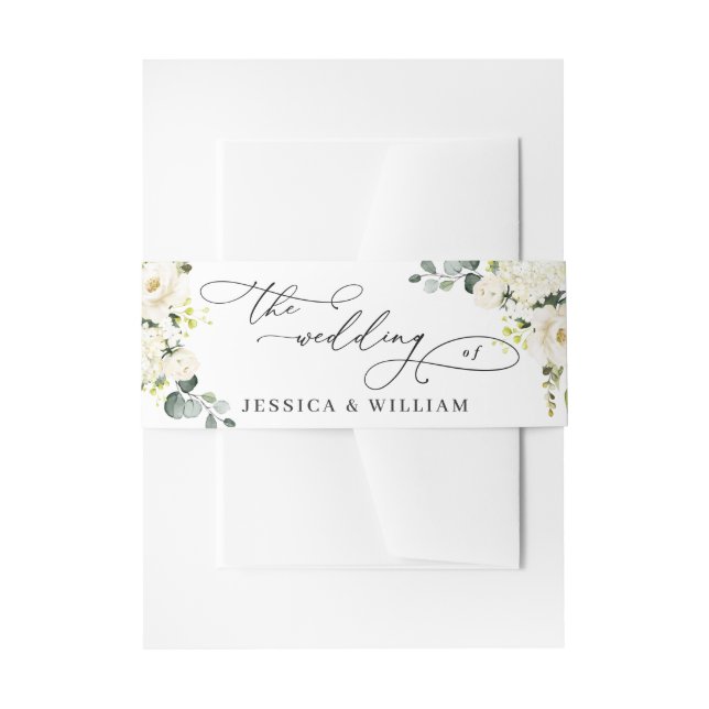 Elegante Eucalyptus White Roses Floral Wedding Einladungsbanderole (Vorderseite Beispiel)