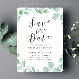 Elegante Eucalyptus Wreath Save the Date Card