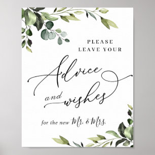 Elegante Eukalyptus Advice & Wishings Wedding Sign Poster