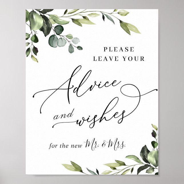 Elegante Eukalyptus Advice & Wishings Wedding Sign Poster (Vorne)