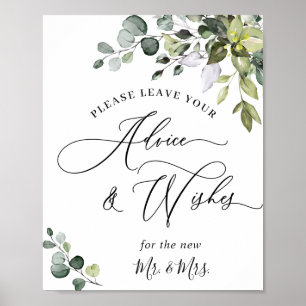 Elegante Eukalyptus Advice & Wishings Wedding Sign Poster