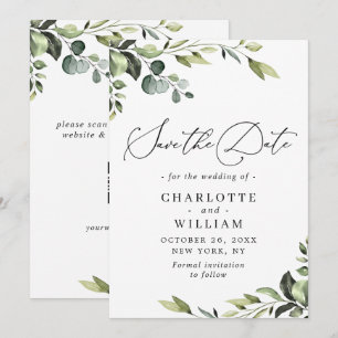 Elegante Eukalyptus-Aquarell-Blumenhochzeit Save The Date
