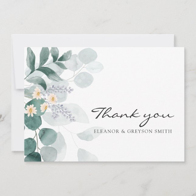 Elegante Eukalyptus Aquarell Dankeschön Karte (Vorderseite)