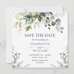 Elegante Eukalyptus-Aquarell-Einladung zur rechtze Save The Date