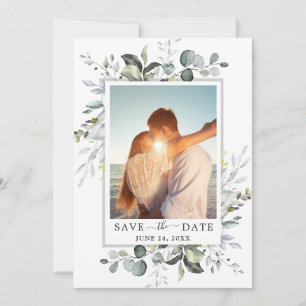 Elegante Eukalyptus-Aquarell-Foto-Hochzeit Save The Date