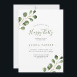 Elegante Eukalyptus-Blätter 30. Party Einladung<br><div class="desc">Rustikales modernes Aquarell Eukalyptus Grünpflanzen Blätter Happy 30 Geburtstag Einladung.</div>