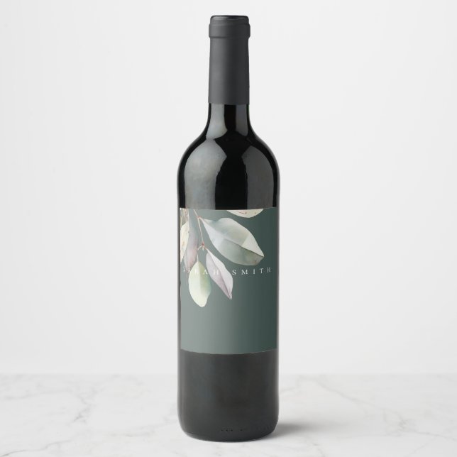 Elegante Eukalyptus-Blätter Weinetikett (Vorderseite)