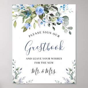 Elegante Eukalyptus Blaue Rosen Tragen Sie sich in Poster
