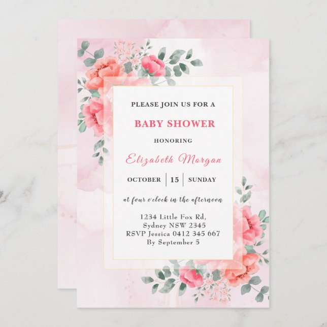 Elegante Eukalyptus-Blume Kinderdusche Einladung (Vorne/Hinten)