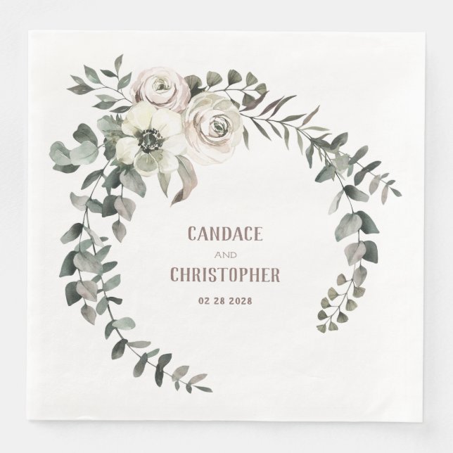 Elegante Eukalyptus Blush Ranunculus Rose Anemone Serviette (Vorderseite)