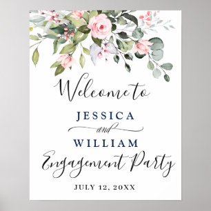 Elegante Eukalyptus Blush Rose Engagement Party Poster