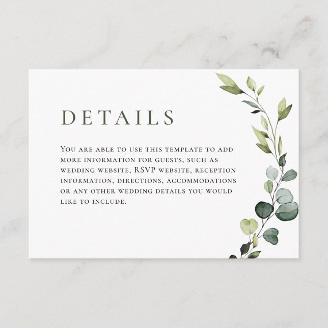 Elegante Eukalyptus Bohemisch Wedding Begleitkarte (Vorderseite)