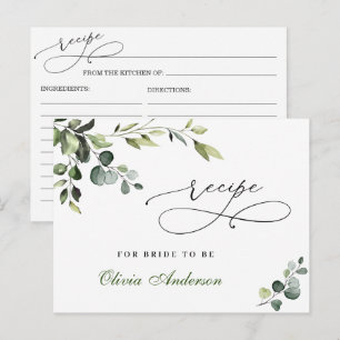 Elegante Eukalyptus Boho Brautparty Rezeptkarte Postkarte