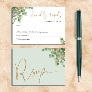 Elegante Eukalyptus-Botanik Grün Gold RSVP Karte