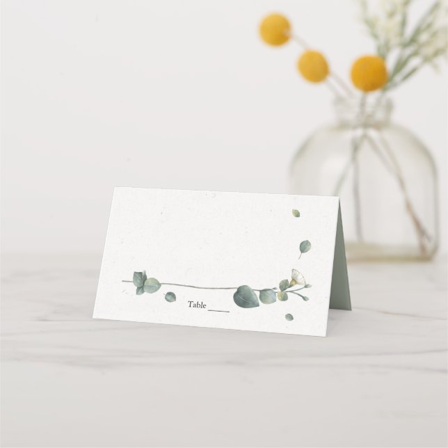 Elegante Eukalyptus Botanische Wasserfarbe Platzkarte (Vorderseite)