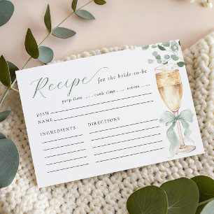 Elegante Eukalyptus-Brautparty-Rezeptkarte Begleitkarte