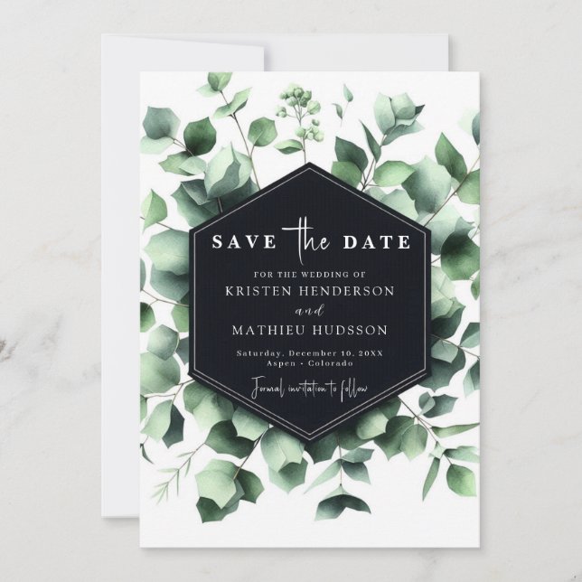 Elegante Eukalyptus Digitale Hochzeit Save The Date (Vorderseite)