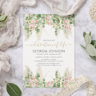 Elegante Eukalyptus-Feier des Lebens   Memorial Einladung