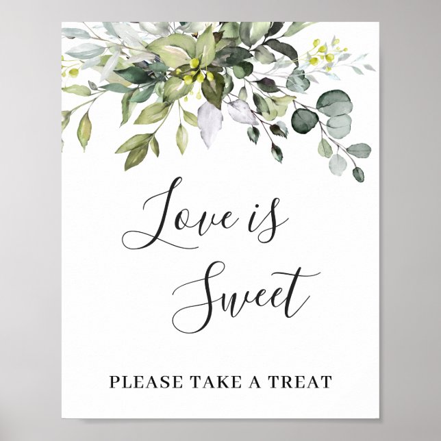 Elegante Eukalyptus Floral Liebe ist süße Hochzeit Poster (Vorne)