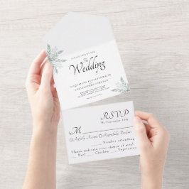 Elegante Eukalyptus Floral Watercolor Wedding All In One Einladung