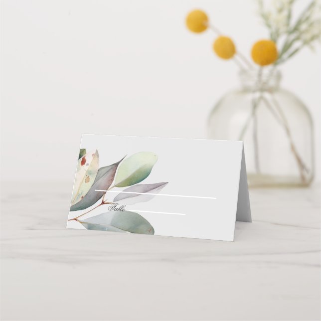Elegante Eukalyptus-gefaltete Platzkarte (Vorderseite)