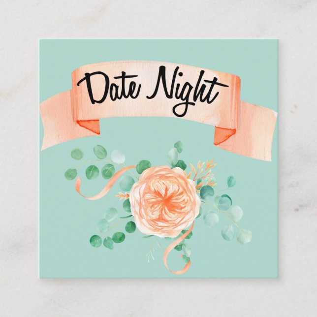 Elegante Eukalyptus Green Peach Date Night Card Quadratische Visitenkarte (Vorderseite)