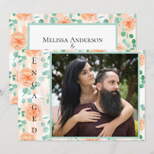 Elegante Eukalyptus Green Peach Floral Verlobung Ankündigung