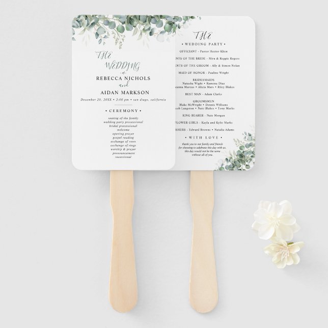 Elegante Eukalyptus-Grün-Hochzeit Fächer (Vorne und Hinten)