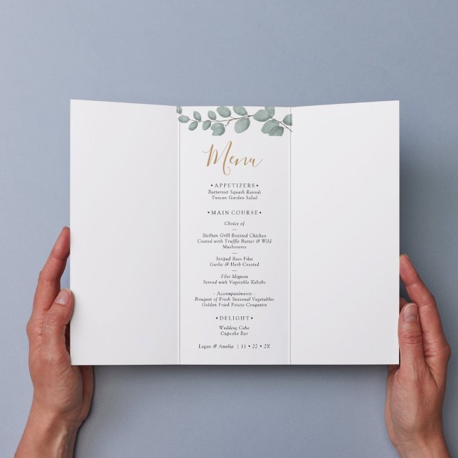 Elegante Eukalyptus-Grün-Hochzeit Menükarte (Elegant Eucalyptus Greenery Wedding)