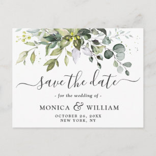 Elegante Eukalyptus-Grün-Hochzeit - Merkt euch den Postkarte