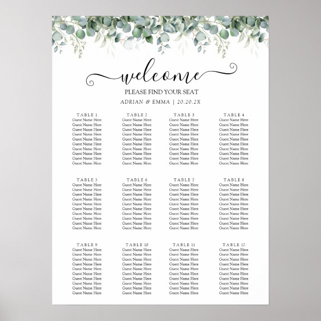 Elegante Eukalyptus-Grün-Hochzeit Poster (Vorne)