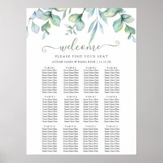 Elegante Eukalyptus-Grün-Hochzeit Sitzordnung Poster