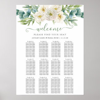 Elegante Eukalyptus-Grün-Hochzeits-Sitzplan Poster