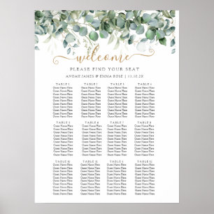 Elegante Eukalyptus-Grün-Hochzeits-Sitzplan Poster