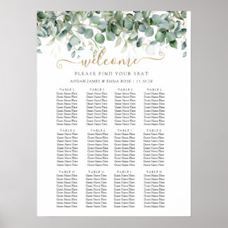 Elegante Eukalyptus-Grün-Hochzeits-Sitzplan Poster