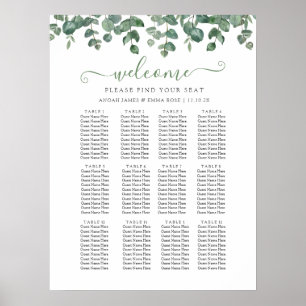 Elegante Eukalyptus-Grün-Hochzeits-Sitzplan Poster