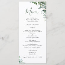 Elegante Eukalyptus-Grün-Hochzeitsmenü