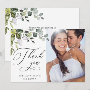 Elegante Eukalyptus-Grün PHOTO-Hochzeit Dankeskarte