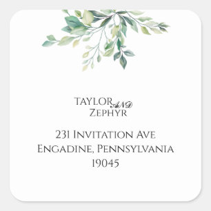 Elegante Eukalyptus-Grün RSVP-Rücksendeadresse  Quadratischer Aufkleber