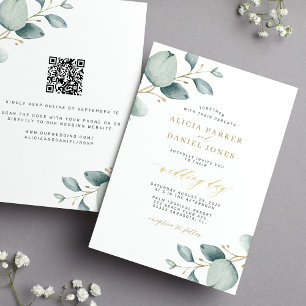 Elegante Eukalyptus-Grüngolden QR UAWG Hochzeit Einladung
