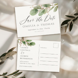 Elegante Eukalyptus-Grünhochzeit - Save-the-Date Postkarte