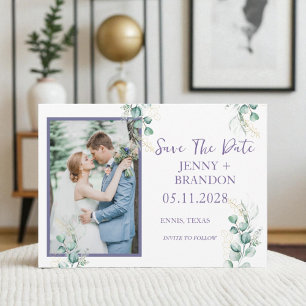 Elegante Eukalyptus-Grünpflanzen Blumen Foto Boho Save The Date