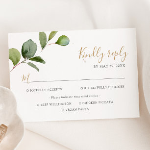 Elegante Eukalyptus-Grünpflanzen-Menüoptionen RSVP Karte