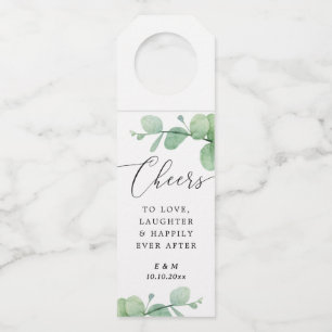 Elegante Eukalyptus-Hochzeit Prost auf das Liebe Flaschenanhänger
