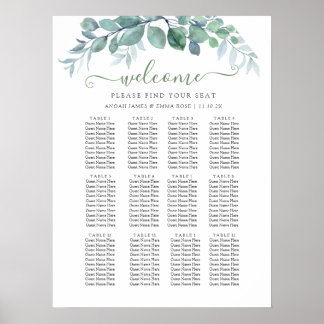 Elegante Eukalyptus-Hochzeitssitzplan Poster