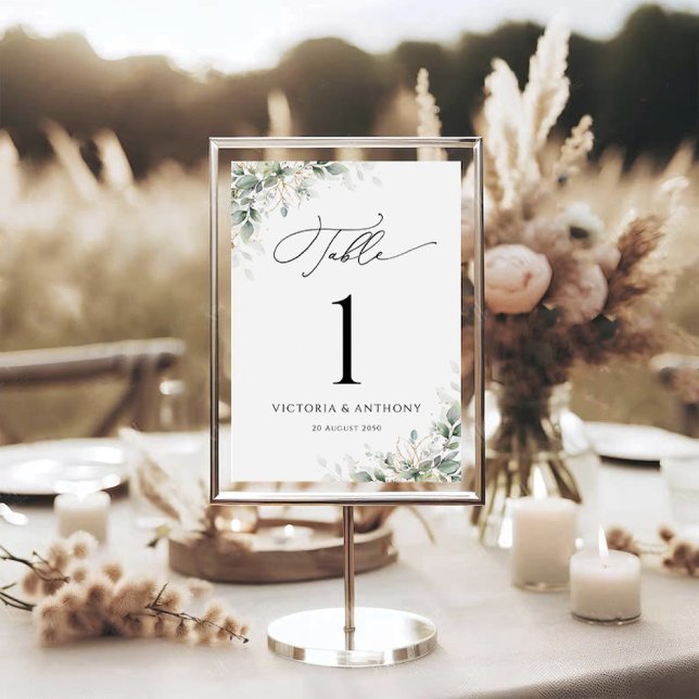 Elegante Eukalyptus-Hochzeitstischnummern Tischnummer (Von Creator hochgeladen)
