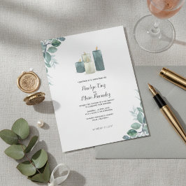 Elegante Eukalyptus- & Kerzen-Aquarell-Hochzeit Einladung