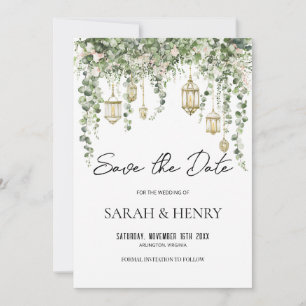 Elegante Eukalyptus-Laterne Save-the-Date Einladung