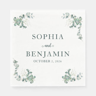 Elegante Eukalyptus personalisierte Hochzeitsservi Serviette