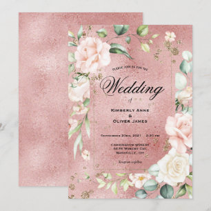 Elegante Eukalyptus Pink Metallic Wedding Einladung